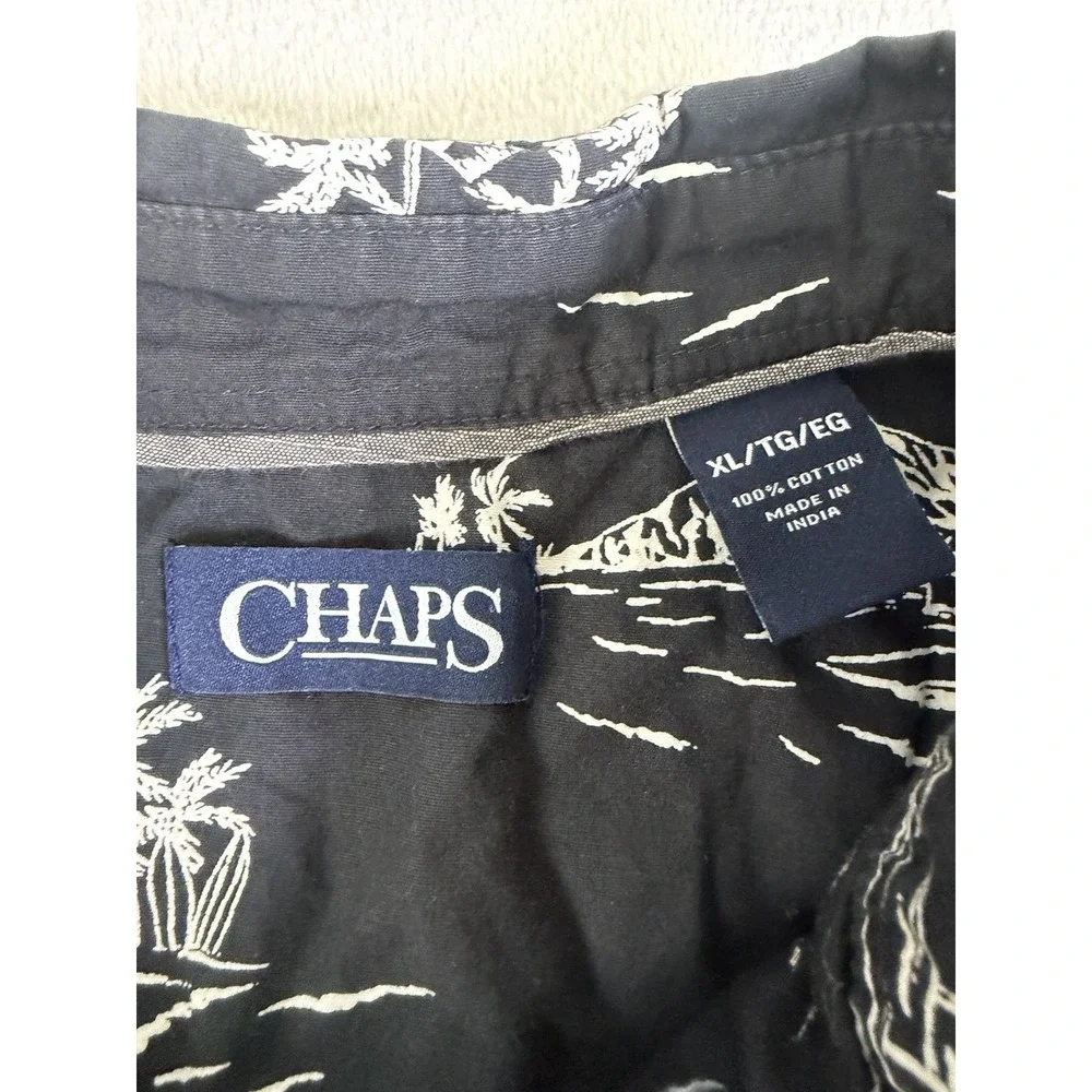 Chaps 100% Cotton Tropical Shirt Mens XL Black Island Print Hawaiian - Picture 11 of 16